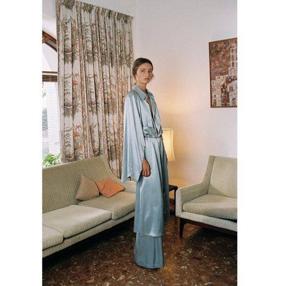 New Sabina Musayev Marella Midi Maxi Dress Trench Coat Belted Silky Cape Fantasy - Picture 7 of 15